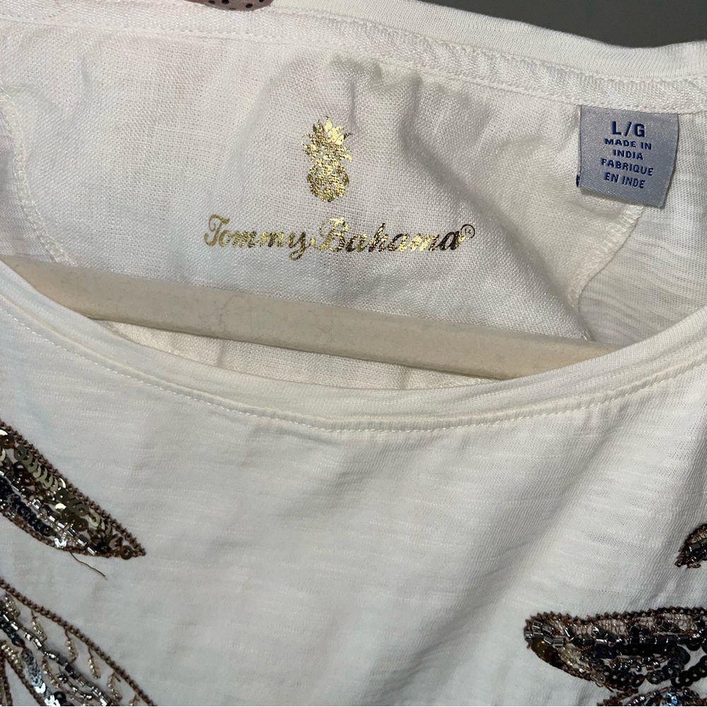 Tommy Bahama Cream Leaf Print Blouse 3/4 Sleeve Size Large NWOT - Picture 3 of 5